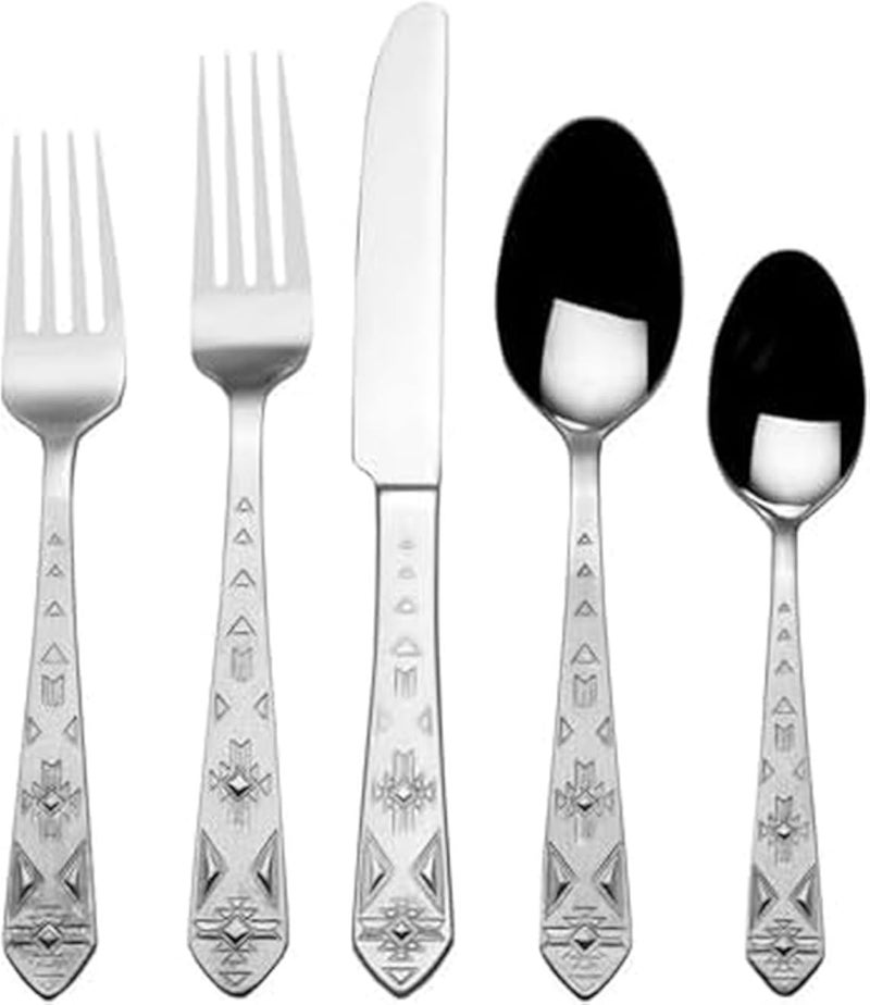Towle Everyday Pueblo Flatware Service for 8, 42 Piece Set, 18/0 Stainless Steel, Silverware Set